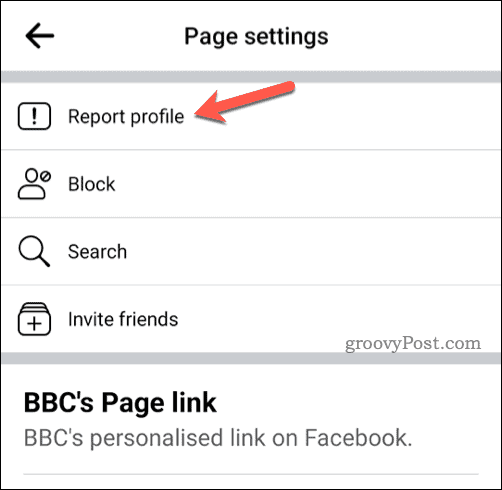 फेसबुक मोबाइल पर रिपोर्ट प्रोफाइल बटन