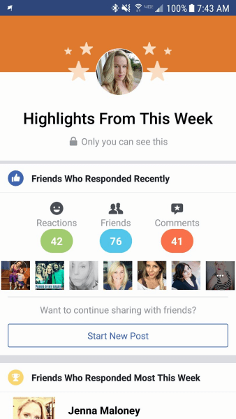 फेसबुक चुनिंदा व्यक्तिगत प्रोफाइल के लिए उपयोगकर्ता खाता "हाइलाइट्स" साझा करता है।