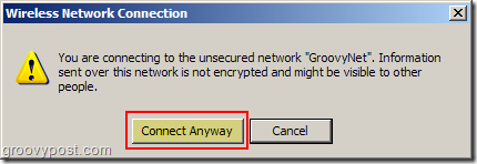 Windows XP वायरलेस नेटवर्क कनेक्शन असुरक्षित नेटवर्क चेतावनी:: groovyPost.com