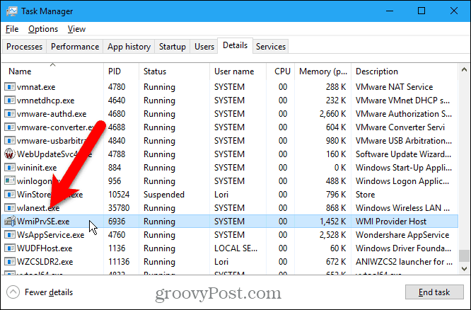 WmiPrvSE.exe कार्य प्रबंधक में चल रही सेवा