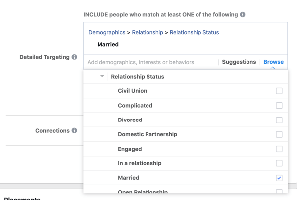 फ़ेसबुक लीड विज्ञापन अभियान के लिए जनसांख्यिकीय लक्ष्यीकरण विकल्प।