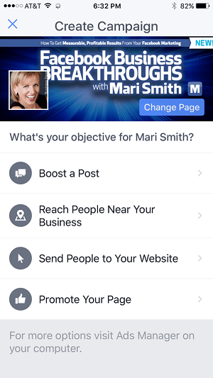 facebook विज्ञापन डैशबोर्ड फेसबुक पेज मैनेजर ऐप में