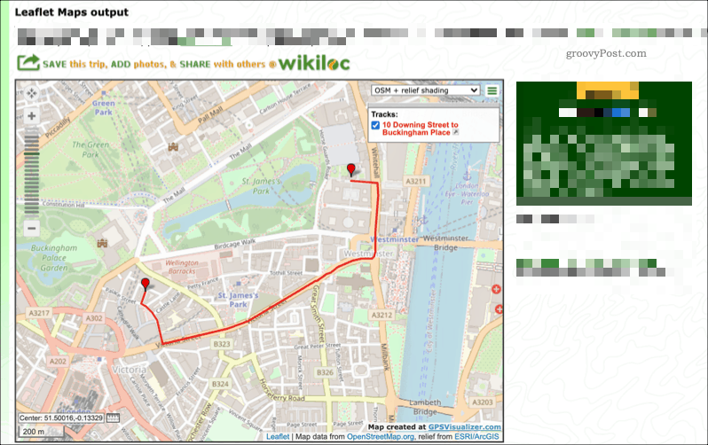 जीपीएस विज़ुअलाइज़र सेवा का उपयोग करके बनाया गया एक उदाहरण मानचित्र