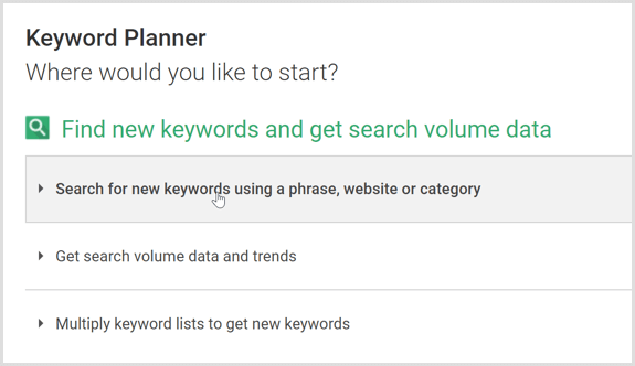 Google AdWords कीवर्ड प्लानर खोज