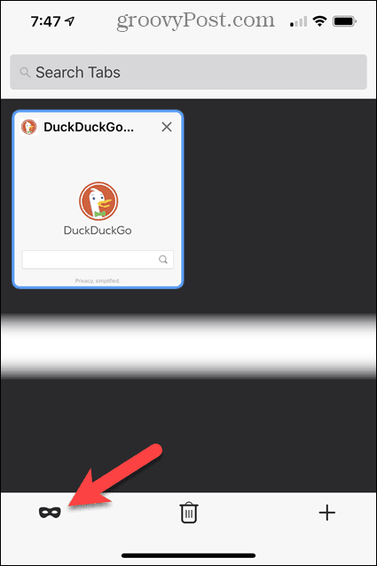 IOS पर फ़ायरफ़ॉक्स में निजी ब्राउज़िंग बटन टैप करें