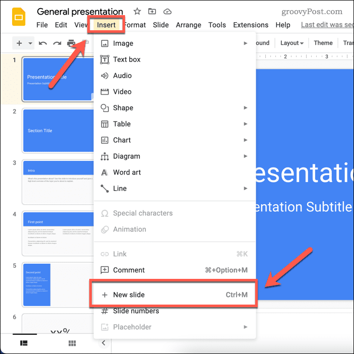 Google स्लाइड में एक नई स्लाइड बनाएं