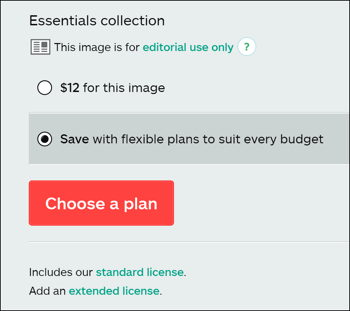 एक स्टॉक आर्ट सेवा आपको यह चुनने की अनुमति दे सकती है कि आपको किस प्रकार की छवि लाइसेंस की आवश्यकता है।