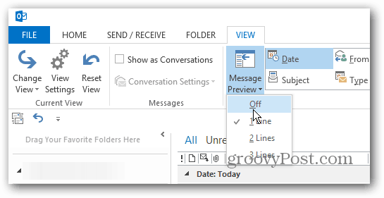 Outlook 2013 में संदेश पूर्वावलोकन को कैसे अनुकूलित करें