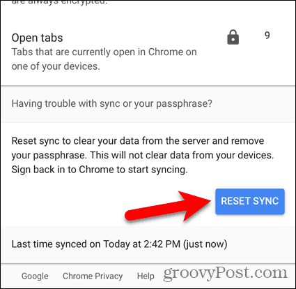 IOS के लिए Chrome में रीसेट रीसेट करें