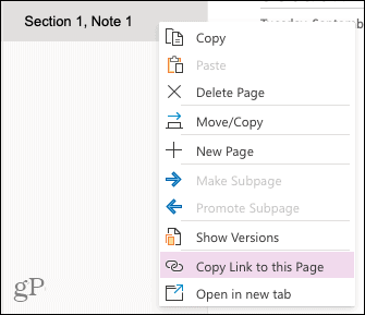 वेब के लिए OneNote में पृष्ठ के लिंक की प्रतिलिपि बनाएँ