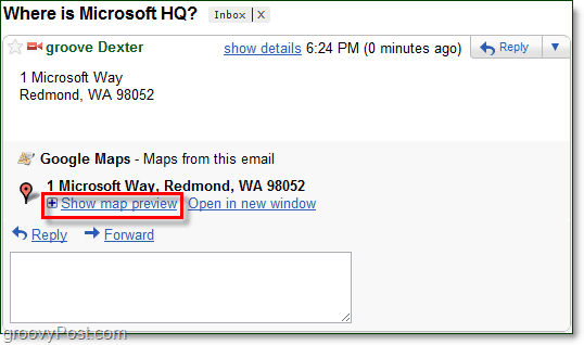 शो मानचित्र पूर्वावलोकन gmail में