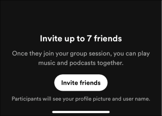 दोस्तों को आमंत्रित करें बटन दोस्तों के साथ स्पॉटिफाई करने के लिए सुनें