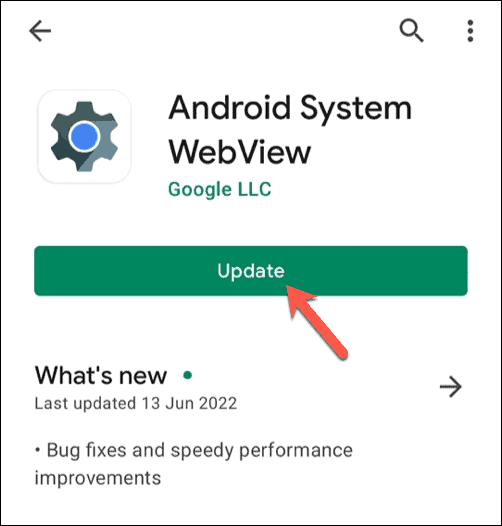 Google Play Store में Android सिस्टम WebView को अपडेट करना