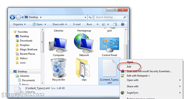 विंडोज 7 में .docx फ़ाइल की सामग्री का अन्वेषण कैसे करें