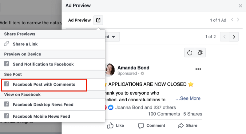 फेसबुक विज्ञापनों के लिए नकारात्मक प्रतिक्रिया की समीक्षा करने के लिए चरण 1