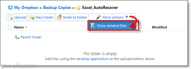 हटाए गए फ़ाइलों को ड्रॉपबॉक्स में दिखाएं