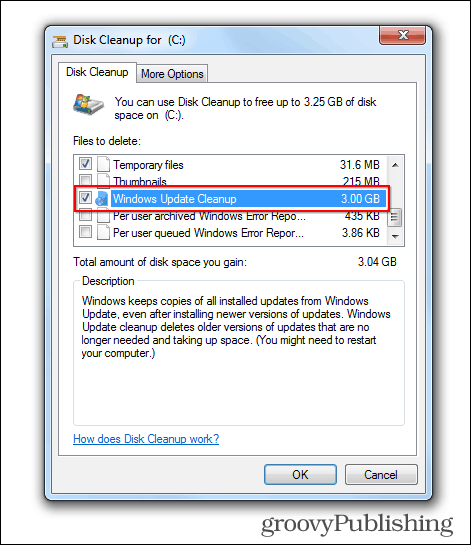 विंडोज 7 अद्यतन पुरानी फ़ाइलों को हटा दें डिस्क पर कब्जा कर लिया