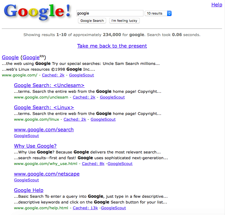 1998 में गूगल