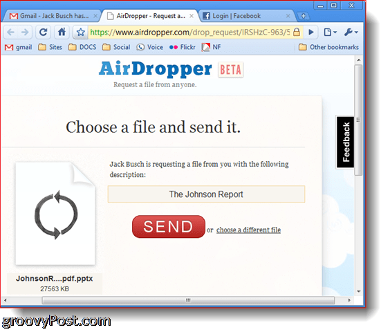 AirDropper Dropbox - भेजने के लिए फ़ाइल चुनें
