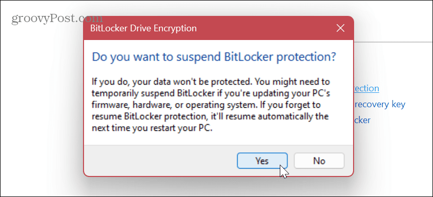 BitLocker को अक्षम या निलंबित करें 