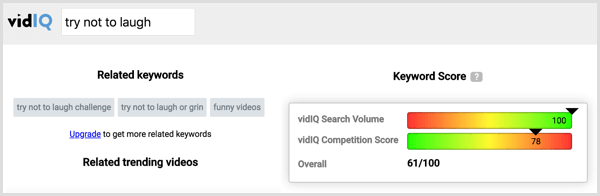उस टैग के लिए खोज मात्रा और प्रतियोगिता देखने के लिए VidIQ में एक प्रतियोगी टैग पर क्लिक करें।