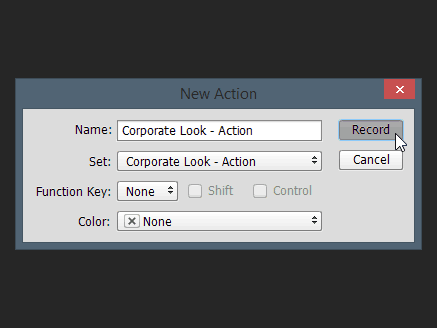 नया एक्शन डायलॉग बॉक्स फोटोशॉप नाम सेट फंक्शन की कलर रिकॉर्ड एक्शन बैच एडिट