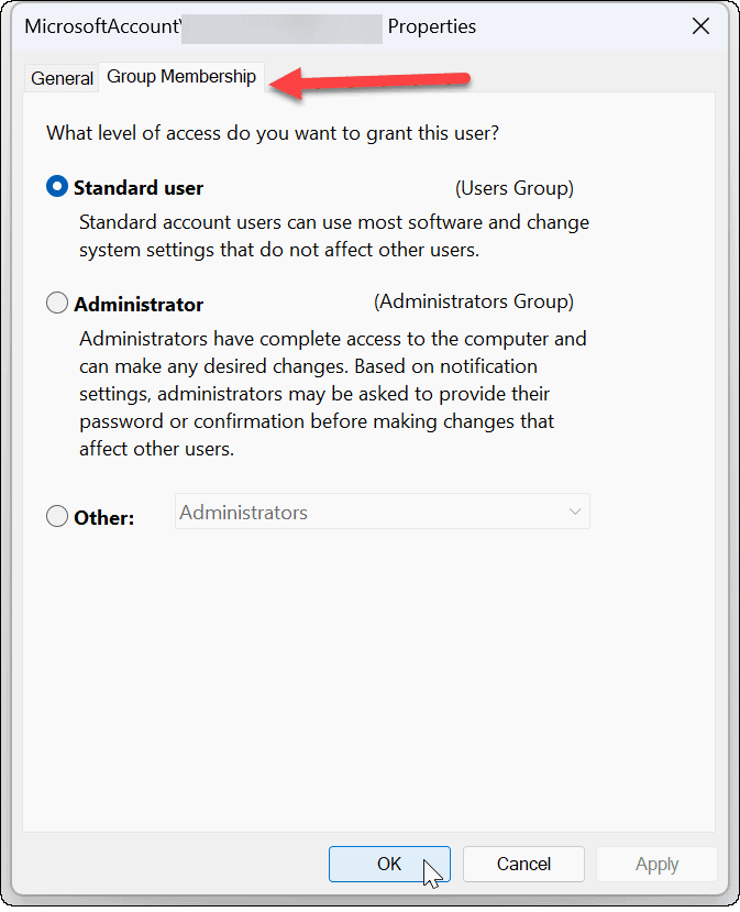 Windows 11 पर खाता प्रकार बदलें