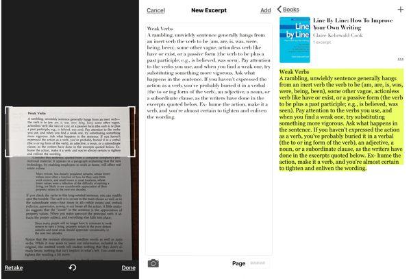 उद्धरण - पुस्तक हाइलाइटर iOS ऐप, पुस्तक से पारित होने का स्क्रीनशॉट कैसे लें