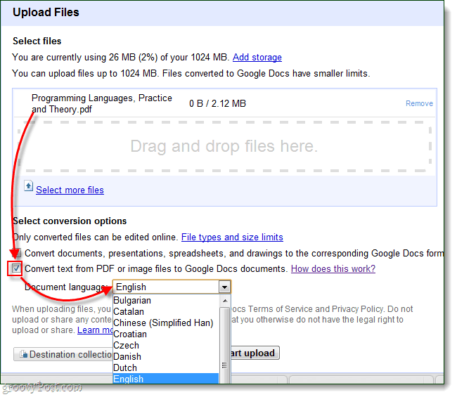 अपनी भाषा के लिए ओसीआर के माध्यम से Google डॉक्स पर फाइलें अपलोड करें