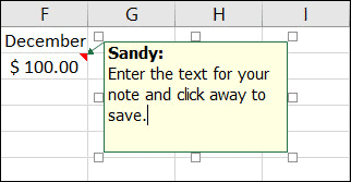 Excel में एक नोट जोड़ें