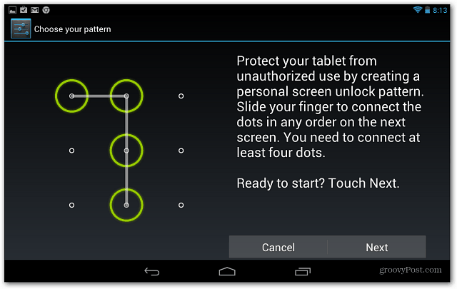 Google Nexus 7 Tablet पर एक स्क्रीन लॉक सेट करें