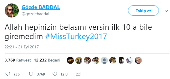 मिस तुर्की प्रतियोगी गोज़्डे बडाल अभिशाप