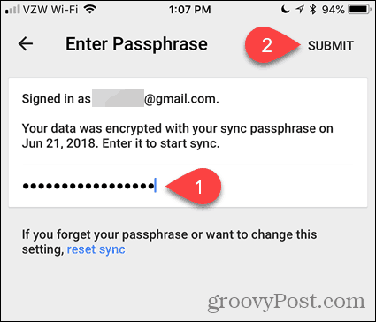 IOS के लिए क्रोम में पासफ़्रेज़ दर्ज करें