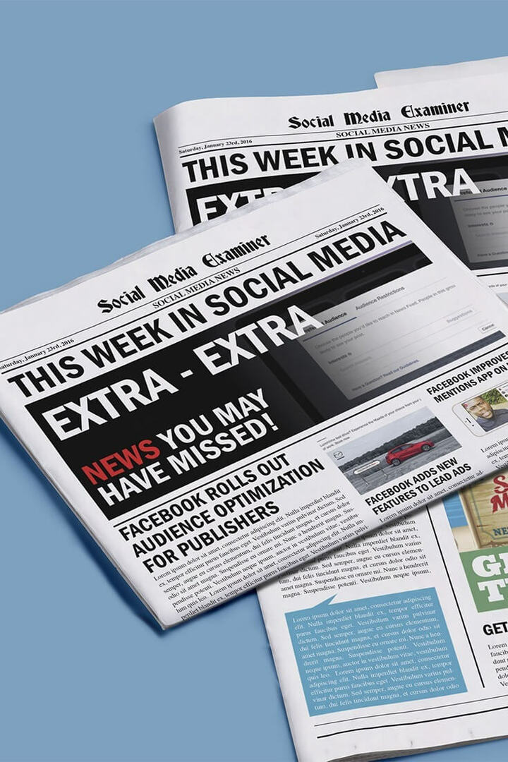 प्रकाशकों के लिए फेसबुक ऑडियंस ऑप्टिमाइज़ेशन: सोशल मीडिया में इस सप्ताह: सोशल मीडिया परीक्षक