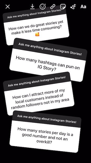 Instagram कहानी छवि में कई प्रश्न स्टिकर प्रतिक्रियाएं जोड़ें