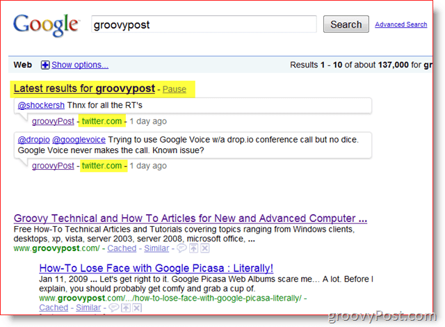 GroovyPost और Google वास्तविक समय खोज