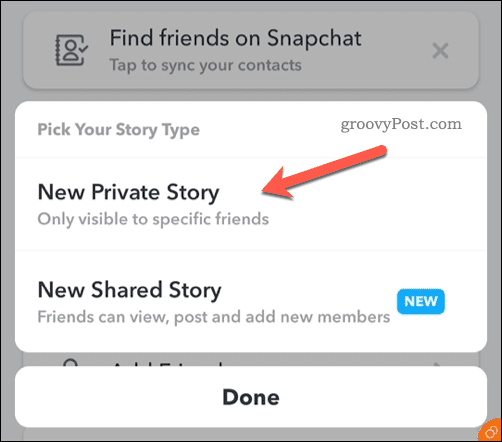 एक नई स्नैपचैट निजी कहानी बनाएं
