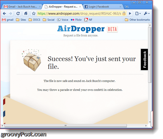 ड्रॉपबॉक्स Airdropper फोटो स्क्रीनशॉट सफलता फ़ाइल भेजी