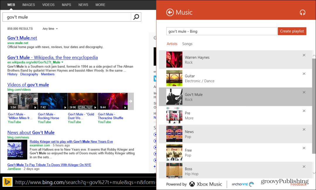 विंडोज 8.1 में Xbox Music प्लेलिस्ट बनाने के लिए Bing का उपयोग करें