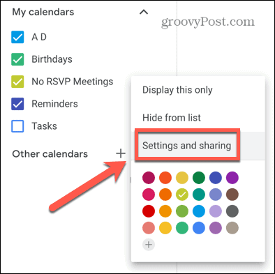 Google कैलेंडर सेटिंग विकल्प नया कैलेंडर स्क्रीनशॉट