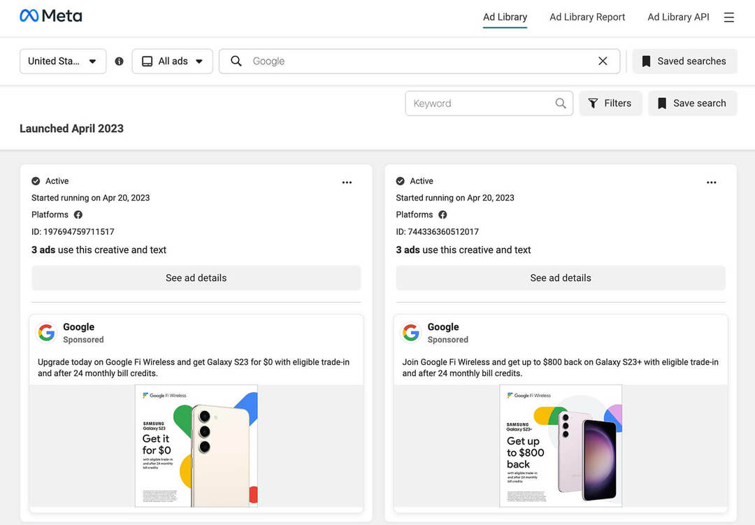 Google-विज्ञापन-पारदर्शिता-केंद्र-मेटा-विज्ञापन-लाइब्रेरी-एपीआई-सहेजे गए-खोज-विज्ञापन-लॉन्च-अप्रैल-3