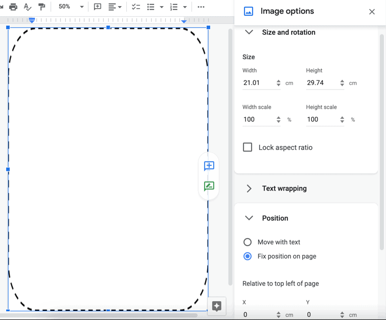 Google डॉक्स में पृष्ठभूमि छवि का आकार बदलना