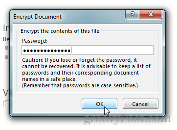 पासवर्ड प्रोटेक्ट और एनक्रिप्ट ऑफिस 2013 दस्तावेज़: एक पासवर्ड टाइप करें