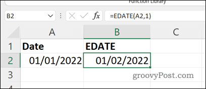 Excel में एक EDATE सूत्र का परिणाम