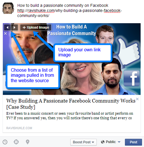 फेसबुक अपडेट के लिए छवि चयन विकल्प