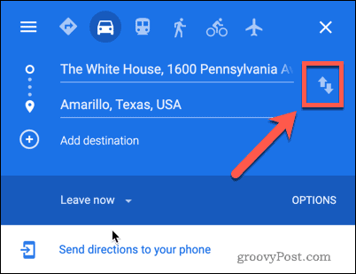 Google मानचित्र स्थान बटन को स्विच करता है