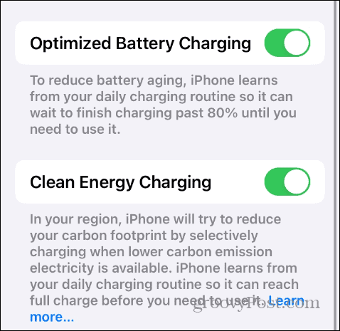 आईओएस में बैटरी चार्जिंग सेटिंग्स