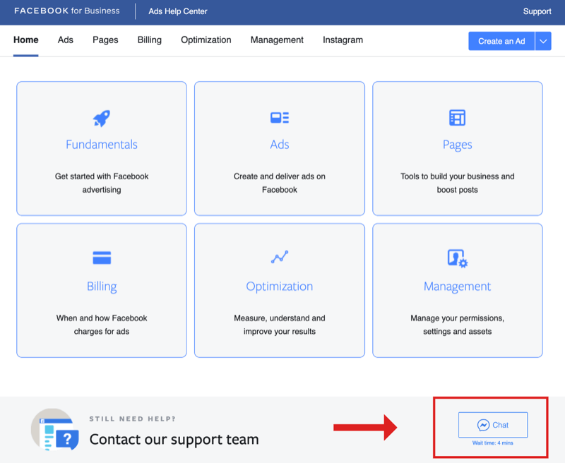 लाइव चैट के जरिए फेसबुक की मदद लेने का विकल्प
