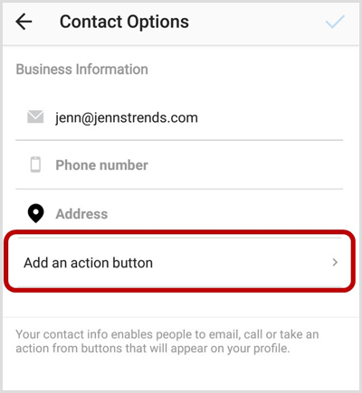 Instagram संपर्क विकल्प स्क्रीन पर एक एक्शन बटन विकल्प जोड़ें