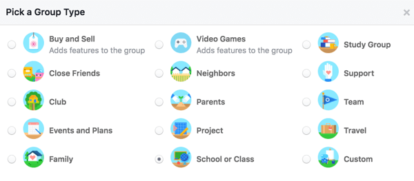 उपयोगकर्ताओं को अपने समूह के बारे में अधिक जानकारी देने के लिए एक समूह प्रकार चुनें।